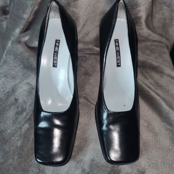 Y2K Nine West No-Aragon2 Leather Black Womens 10M Chunky Block Heel Square Toe - Picture 3 of 9